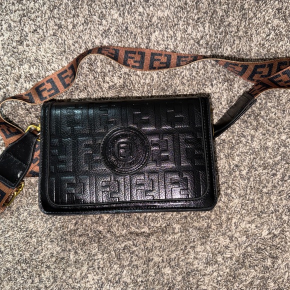 Black Embossed Leather Crossbody Bag